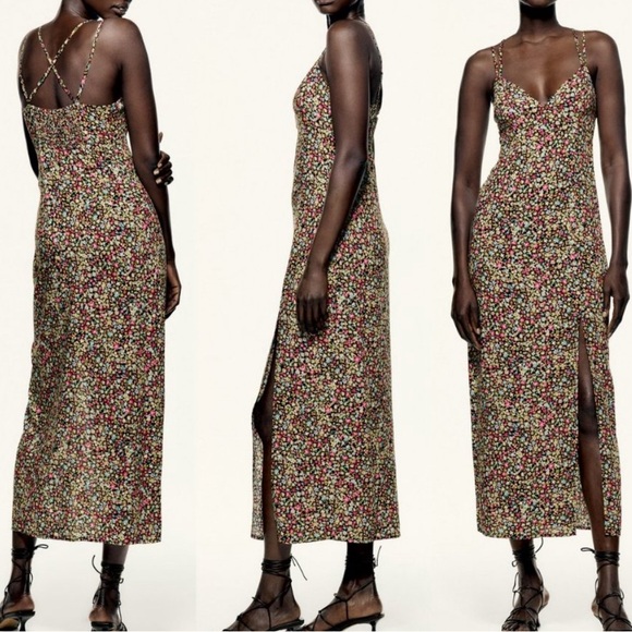 NWT - Zara Women’s Micro Floral Print Strappy Midi Dress - Size L - Picture 2 of 12